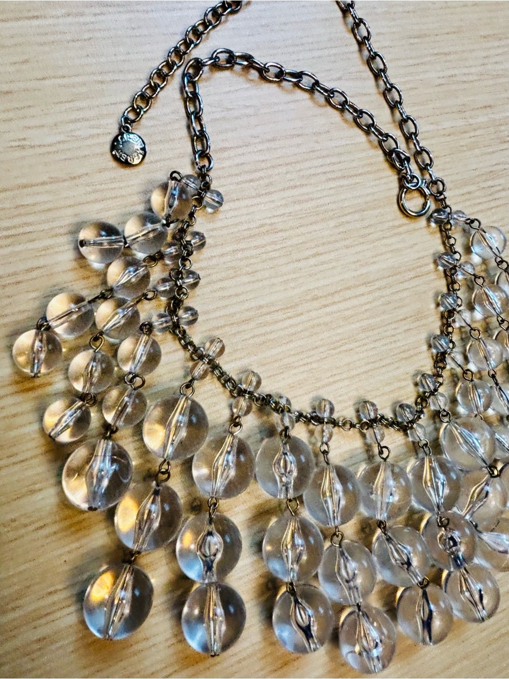 J. Crew VTG Clear Lucite Bauble Cascade Statement Bib Necklace Gold Y2K - Picture 3 of 5
